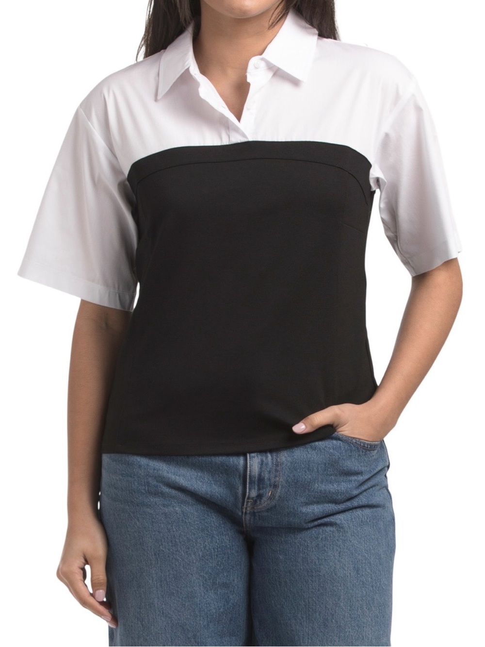 Short Sleeve Two-Tone Black and White Women’s Top size S